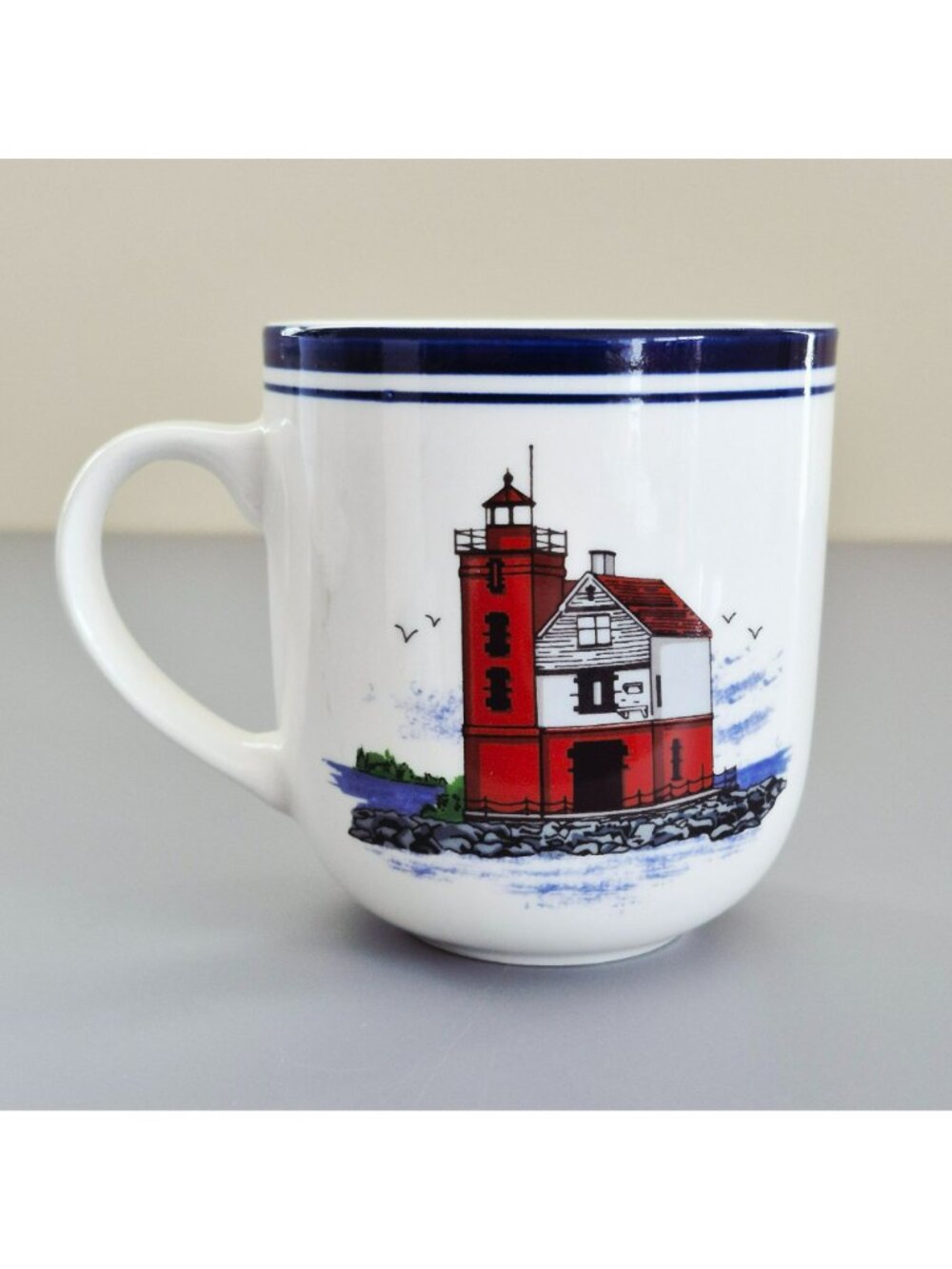Libbey Lighthouse Coffee Mug Set of 2, Red, Blue & White Nautical Coffee Cups - Picture 4 of 10